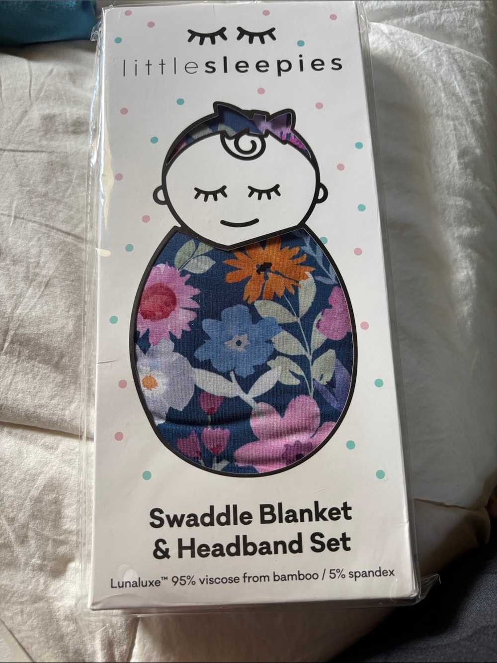 Little Sleepies Navy Floral Swaddle Blanket & Headband Set